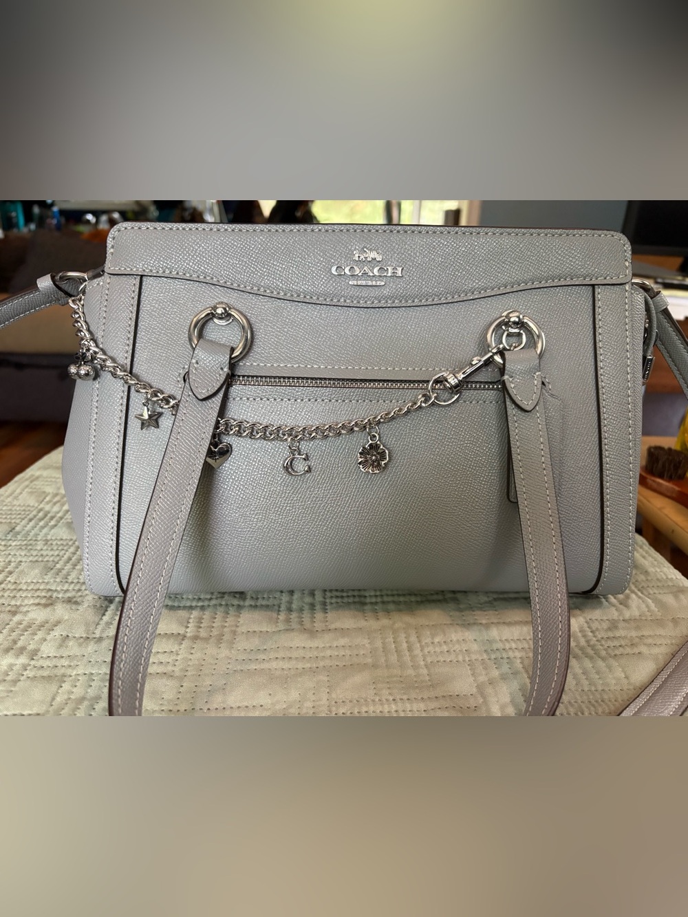 Coach Pebbled Leather Tote & Crossbody in Light Gray - Picture 2 of 9